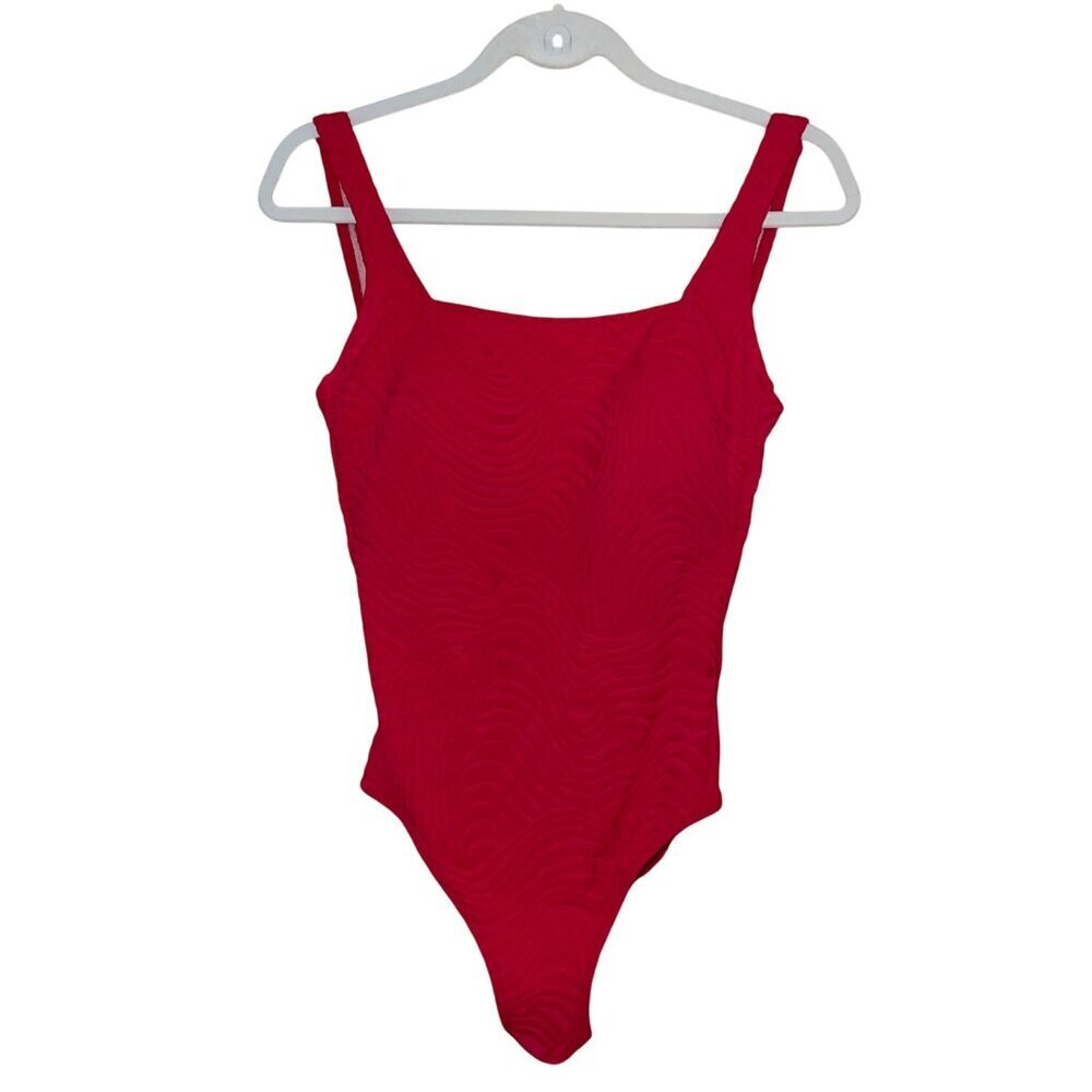 Gottex Vintage Womens Swimwsuit Size 12 Red Square Neck Scoop Back Stretch Knit